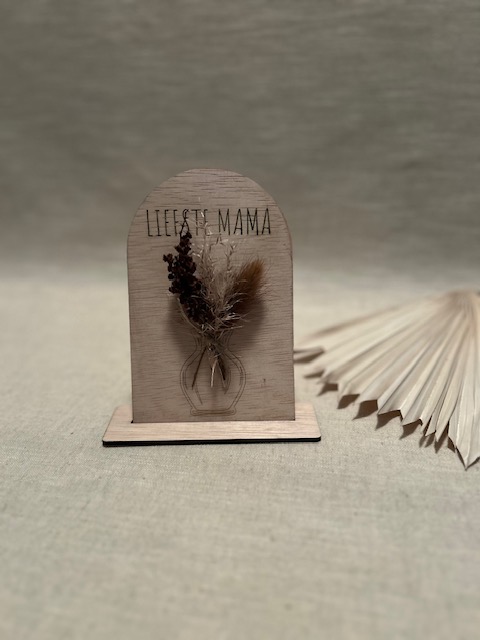 Houten bordje met droogbloemen | Liefste mama